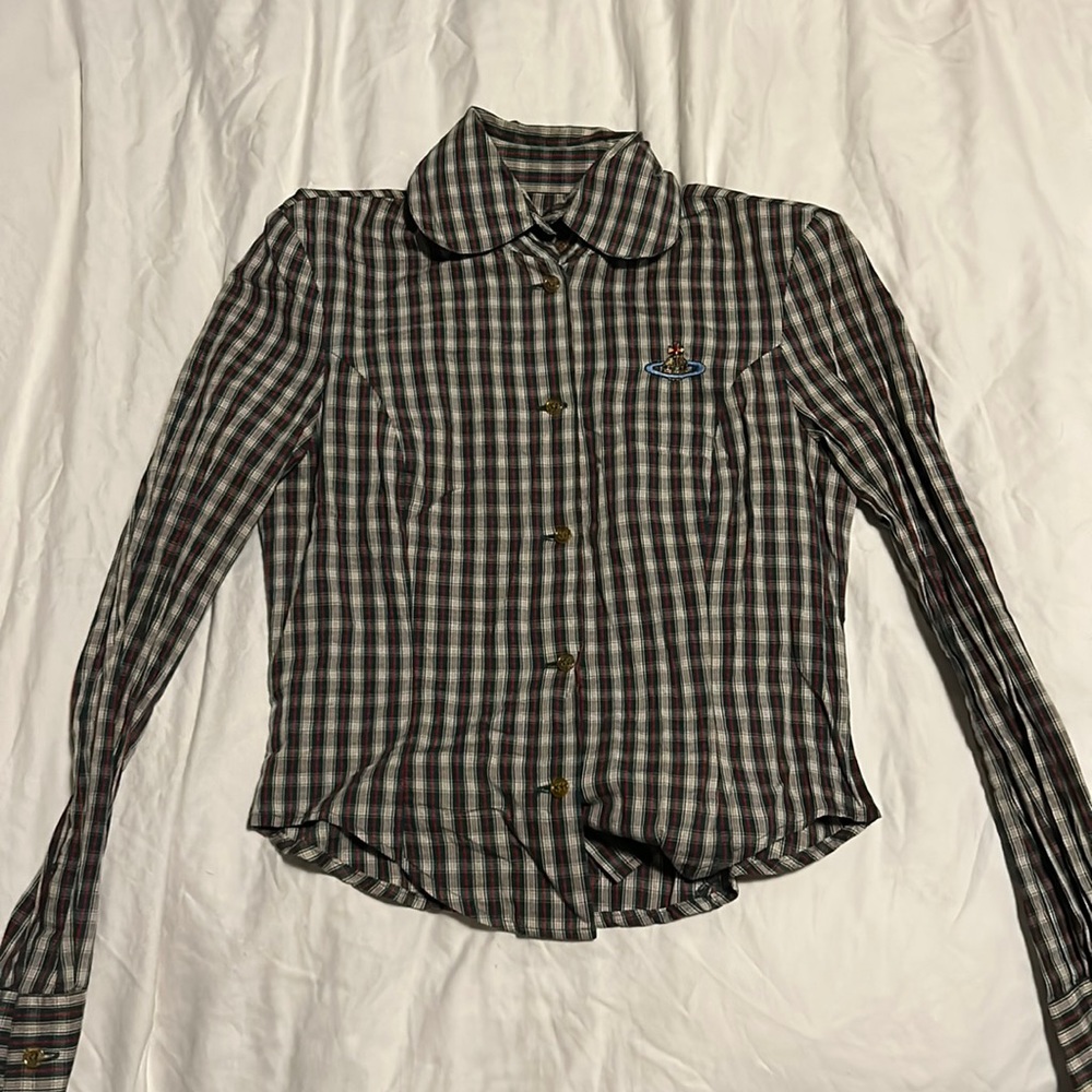 Vivienne Westwood Plaid Button-Front Long Sleeve Blouse in Black, White, Red